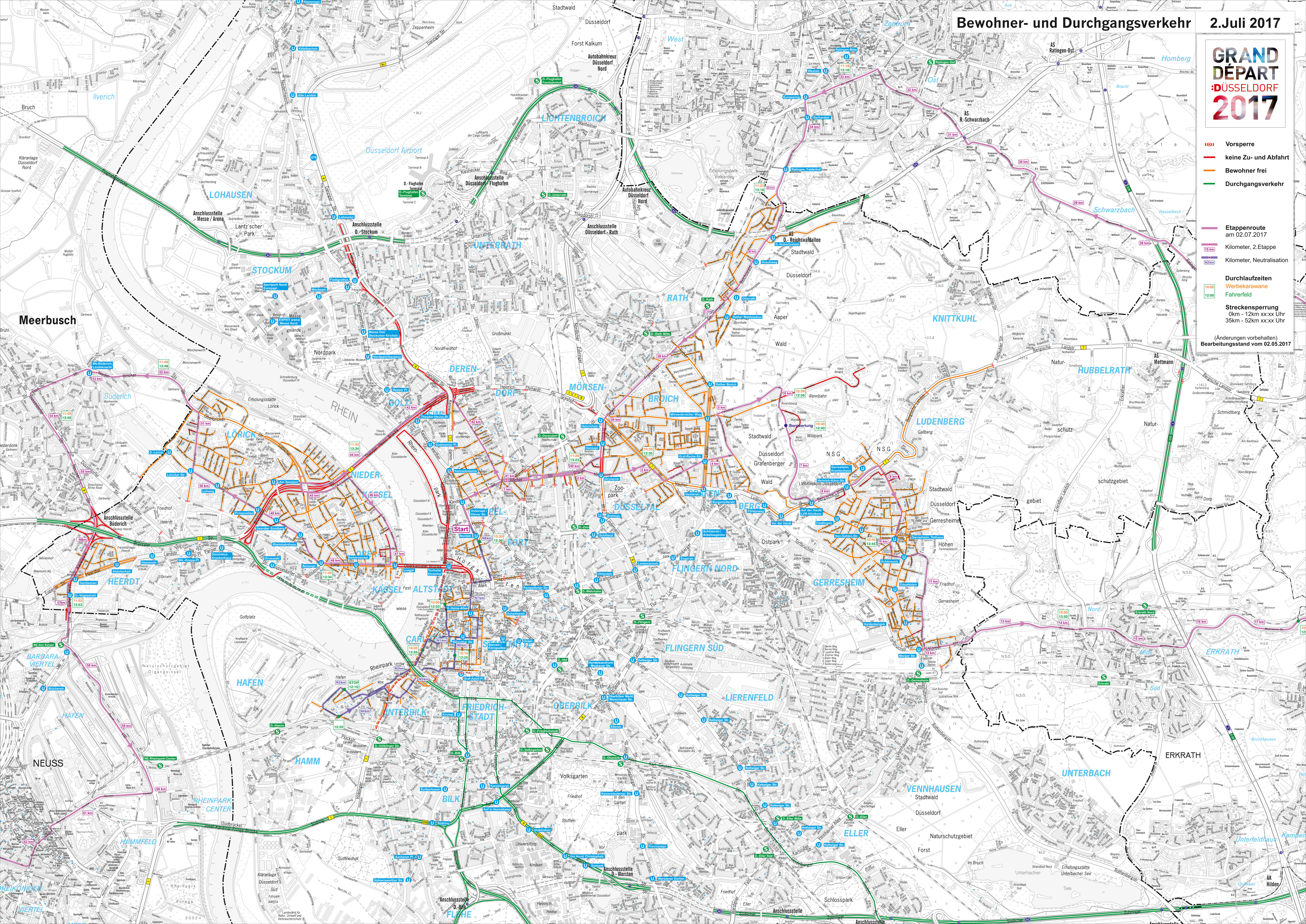 Bewohner- und Durchgangsverkehr zur 2. Etappe am Sonntag, 2. Juli für das gesamte Stadtgebiet