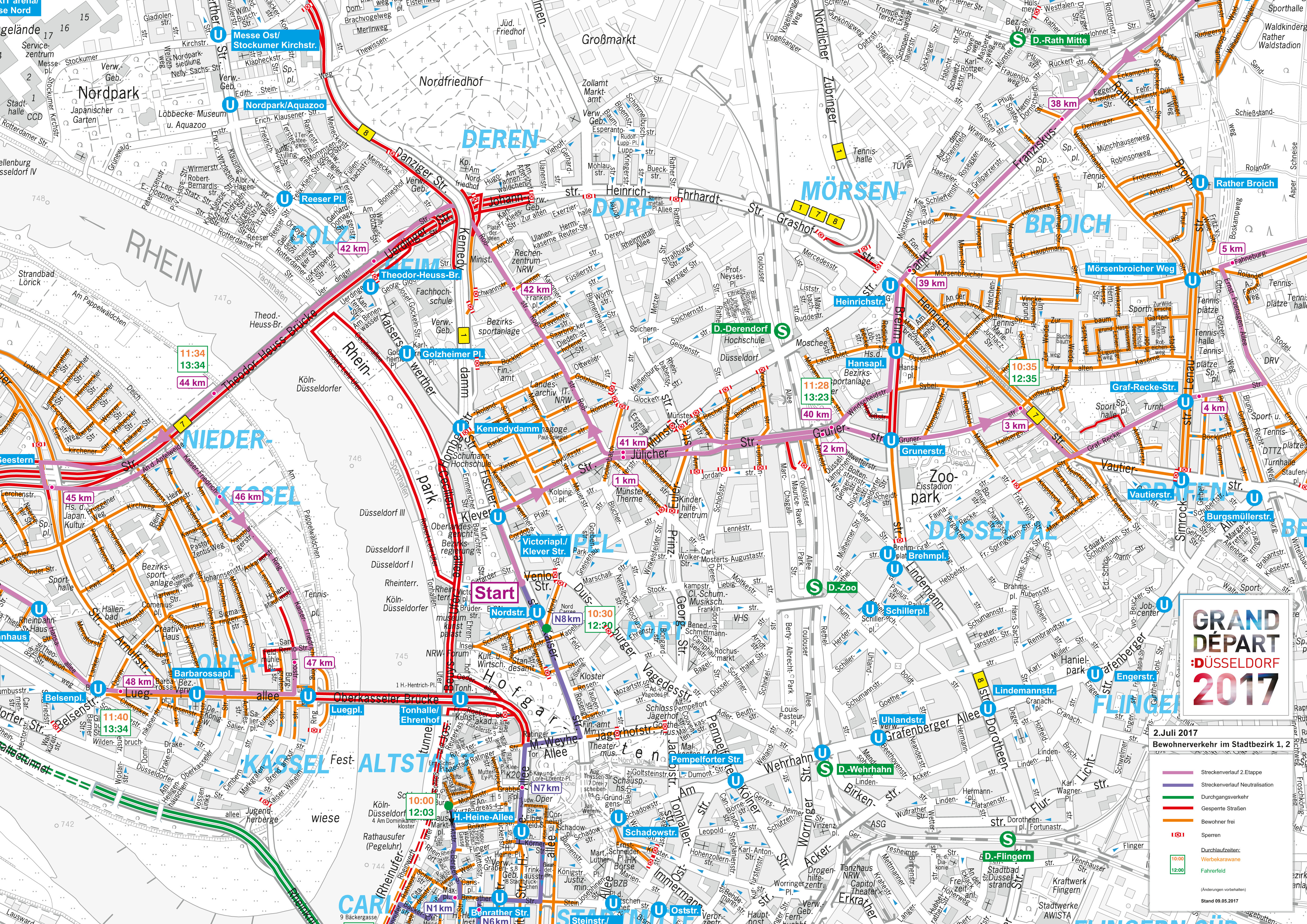 Bewohner- und Durchgangsverkehr zur 2. Etappe am Sonntag, 2. Juli für die Stadtbezirke 1 und 2