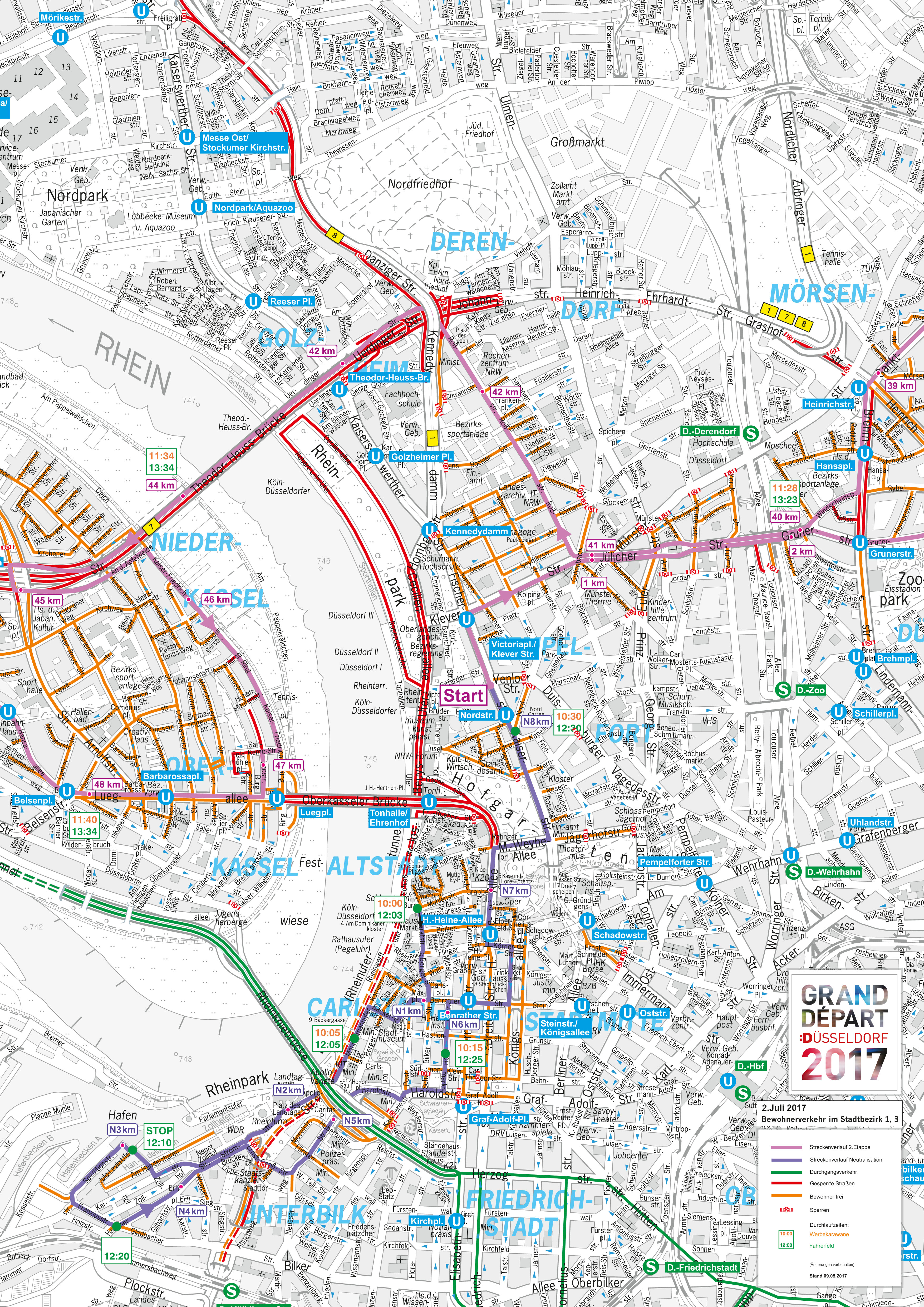 Bewohner- und Durchgangsverkehr zur 2. Etappe am Sonntag, 2. Juli für die Stadtbezirke 1 und 3