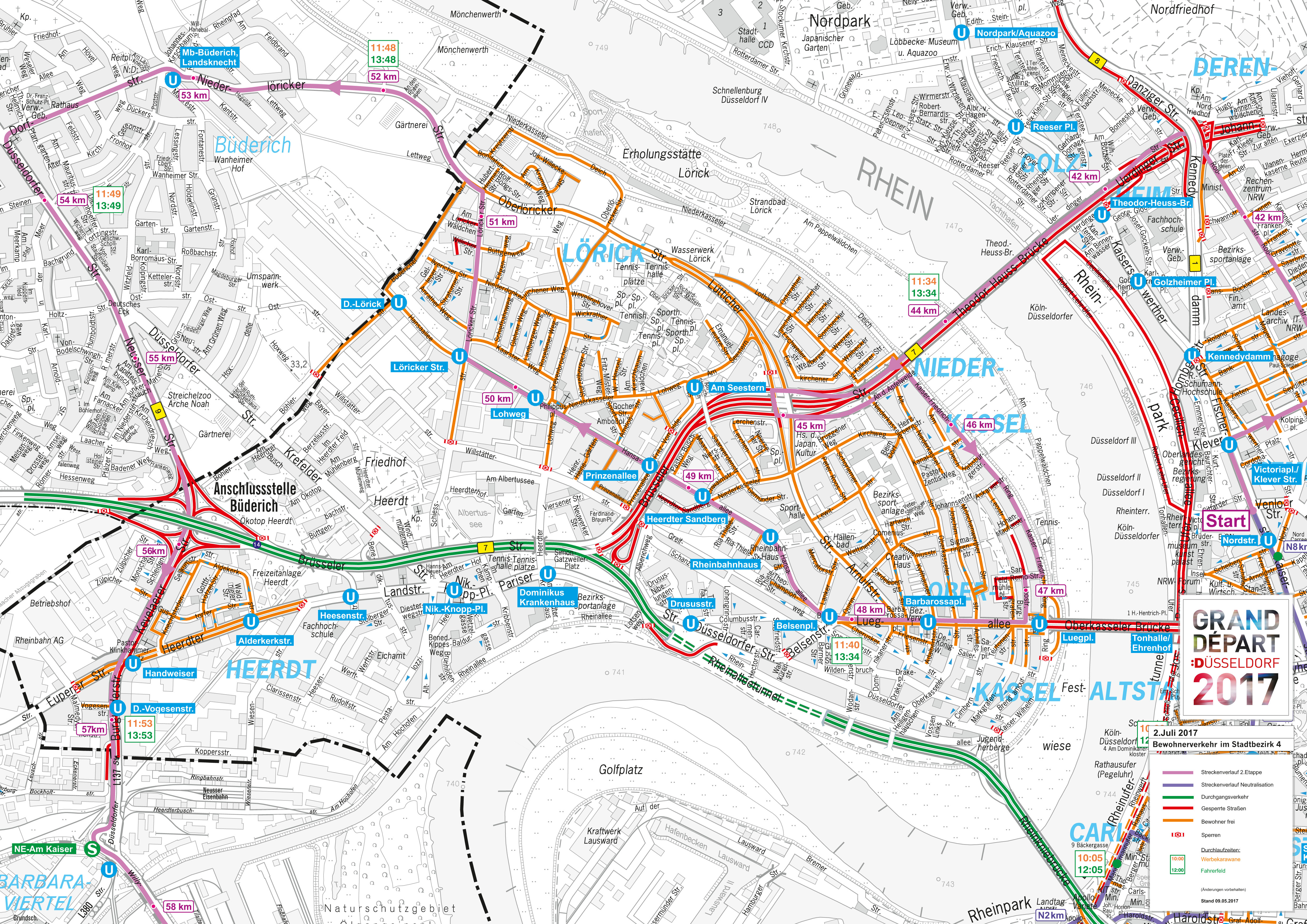 Bewohner- und Durchgangsverkehr zur 2. Etappe am Sonntag, 2. Juli, für den Stadtbezirk 4