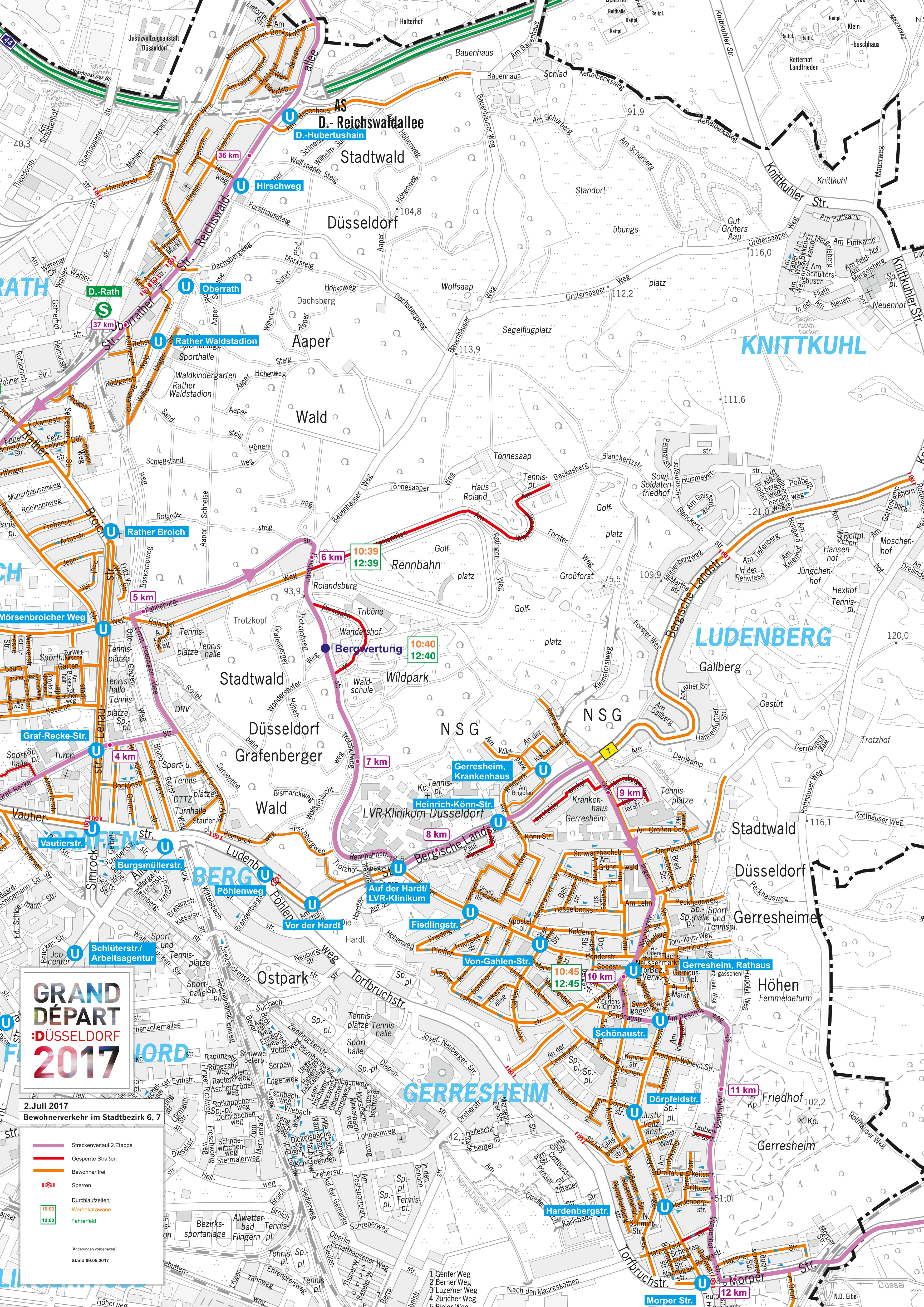 Bewohner- und Durchgangsverkehr zur 2. Etappe am Sonntag, 2. Juli für die Stadtbezirke 6 und 7