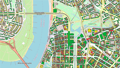 Kartenausschnitt Düsseldorf mit Rhein