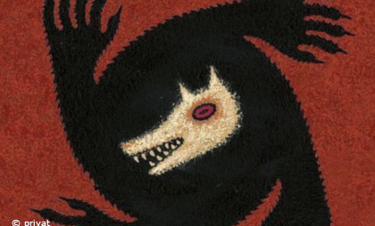 Dunkle Grafik mit einem stilisierten Wolf