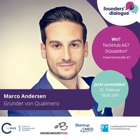 Founders‘ Dialogue: Der Gründungstreff in Düsseldorf. Marco Andersen, Gründer von Qualimero, gibt Tips für Startups