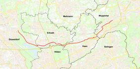 Verlauf der Veloroute Düsseldorf – Wuppertal nach dem Planungsstand der Machbarkeitsstudie © Grafik: Landeshauptstadt Düsseldorf, Amt für Verkehrsmanagement 