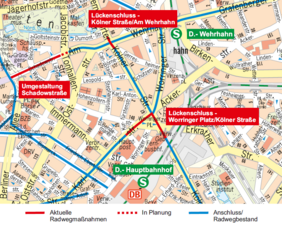 Übersichtskarte von der Maßnahme Kölner Straße/Pempelforter Straße und vom Worringer Platz