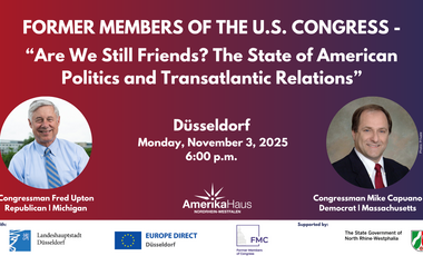 Zwei ehemalige US-Kongressabgeordnete diskutieren im Düsseldorfer Rathaus die Entwicklungen in der US-Innenpolitik und ihre Auswirkungen auf die transatlantischen Beziehungen ©Amerika Haus NRW e. V. 