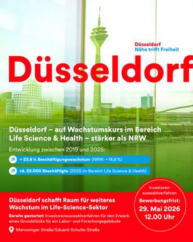 Die Entwicklung unterstreicht: Düsseldorf verfügt sowohl über die räumlichen Voraussetzungen als auch über eine klare strategische Perspektive für weiteres Wachstum im Life-Science-Sektor. 