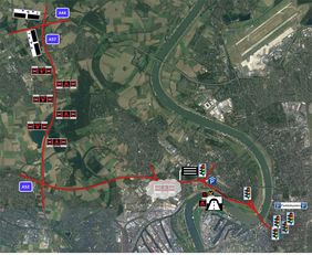 Die Grafik zeigt die Teststrecke für automatisiertes Fahren in Düsseldorf. © Projektpartner KoMoD 