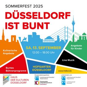 Plakat zum Sommerfest des Vereins "Haus der Kulturen" im Hofgarten am 13.9.25 im Hofgarten