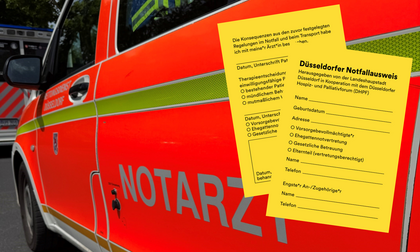 Notfallausweis mit Notarztwagen im Hintergrund © Gesundheitsamt Düsseldorf