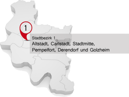 Kartenausschnitt Stadtbezirk 01 mit Stadtteilen