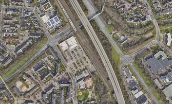 Ein Luftbild des Stadtteilzentrums Hellerhof. Das Luftbild ist von der Landeshauptstadt Düsseldorf.