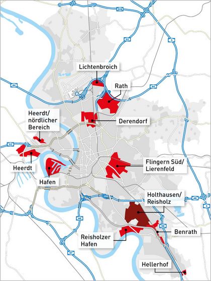 Karte Gewerbestandorte in Düsseldorf