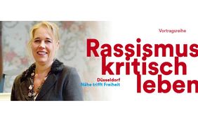 Titelgrafik zur Vortragsreihe "Rassismuskritisch leben". Auf dem Bild ist die Referentin Prof. Dr. Beate Küpper abgebildet.