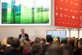 Oberbürgermeister Dr. Stephan Keller präsentierte am Dienstag, 7. Oktober 2025, neue Projekte der Landeshauptstadt Düsseldorf auf der Immobilienmesse EXPO REAL in München. © Landeshauptstadt Düsseldorf/Robert Gongoll 