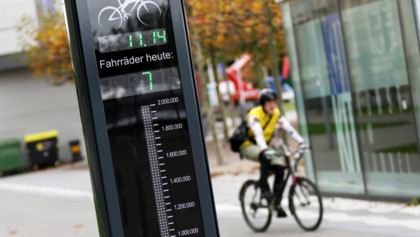 Fahrradbarometer am Rheinufer