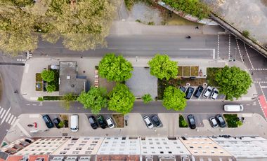 Das Bachplätzchen - hier ein Luftbild - erhält den renommierten German Innovation Award in der Kategorie "Public Space" - "Öffentlicher Raum" © Connected Mobility Düsseldorf 