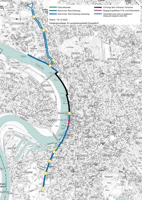 Die Grafik gibt den Planungsstand im Hinblick auf die erste Radleitroute wieder. 