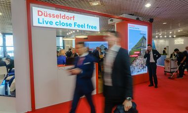 Der Messestand der Landeshauptstadt Düseldorf und Partner auf der MIPIM in Cannes 