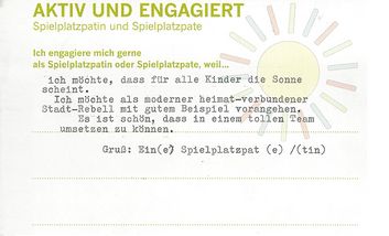 Abbildung einer Feedbackkarte zu „Spielplatzpatin und Spielplatzpate“