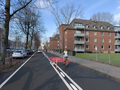Visualisierung von Hansaallee mit neuer Protected Bike Lane.