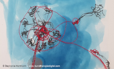 Abstraktes Aquarellbild in Blautönen zum Thema Trauer