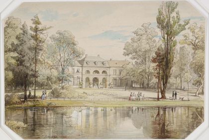 Hofgärtnerhaus, 1858, Künstler: Caspar Johann Nepomuk Scheuren (1810-1887), aquarellierte Tusche, Stadtmuseum Düsseldorf C 6202, Fotografie: Medienzentrum Rheinland /Stefan Arendt