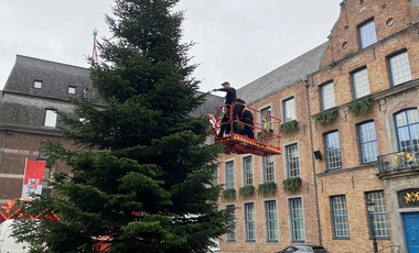 Wie hier auf dem Marktplatz am Rathaus stellt die Stadt an insgesamt neun öffentlichen Plätzen Weihachtsbäume auf, die unter anderem mit LED-Lichterketten geschmückt werden; Foto: Landeshauptstadt Düsseldorf