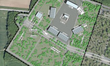 Ein Gestaltungsplan von dem Projekt "Veranstaltungsgelände/Messeparkplatz", es wird die Anordnung der Bühnen etc. im Layout 3 dargestellt. Der Plan ist von der Landeshauptstadt Düsseldorf.