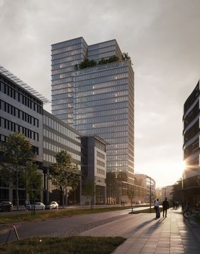 Blick auf den Neubau des Technischen Verwaltungsgebäudes von der Moskauer Straße aus. Copyright: AllesWirdGut & Hertl.Architekten | bloomimages