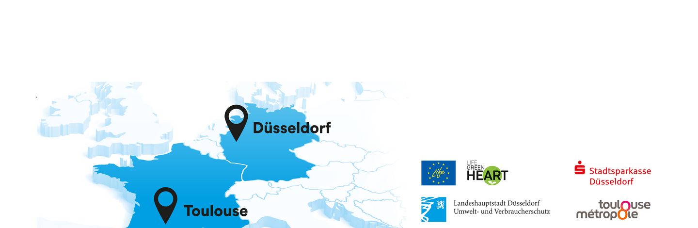 Europakarte mit Düsseldorf und Toulouse